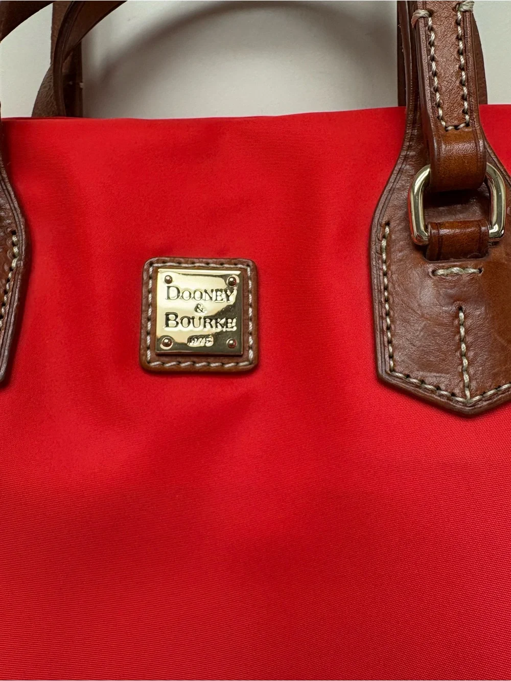 Dooney & Bourke Red Tote with Brown Leather Handles